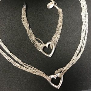 Sterling silver heart bracelet and necklace set